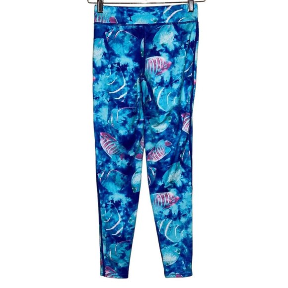Champion C9 Girls Printed Fish Leggings L 10-12 Blue Pink Duo Dry Pullon Bright - Picture 2 of 9